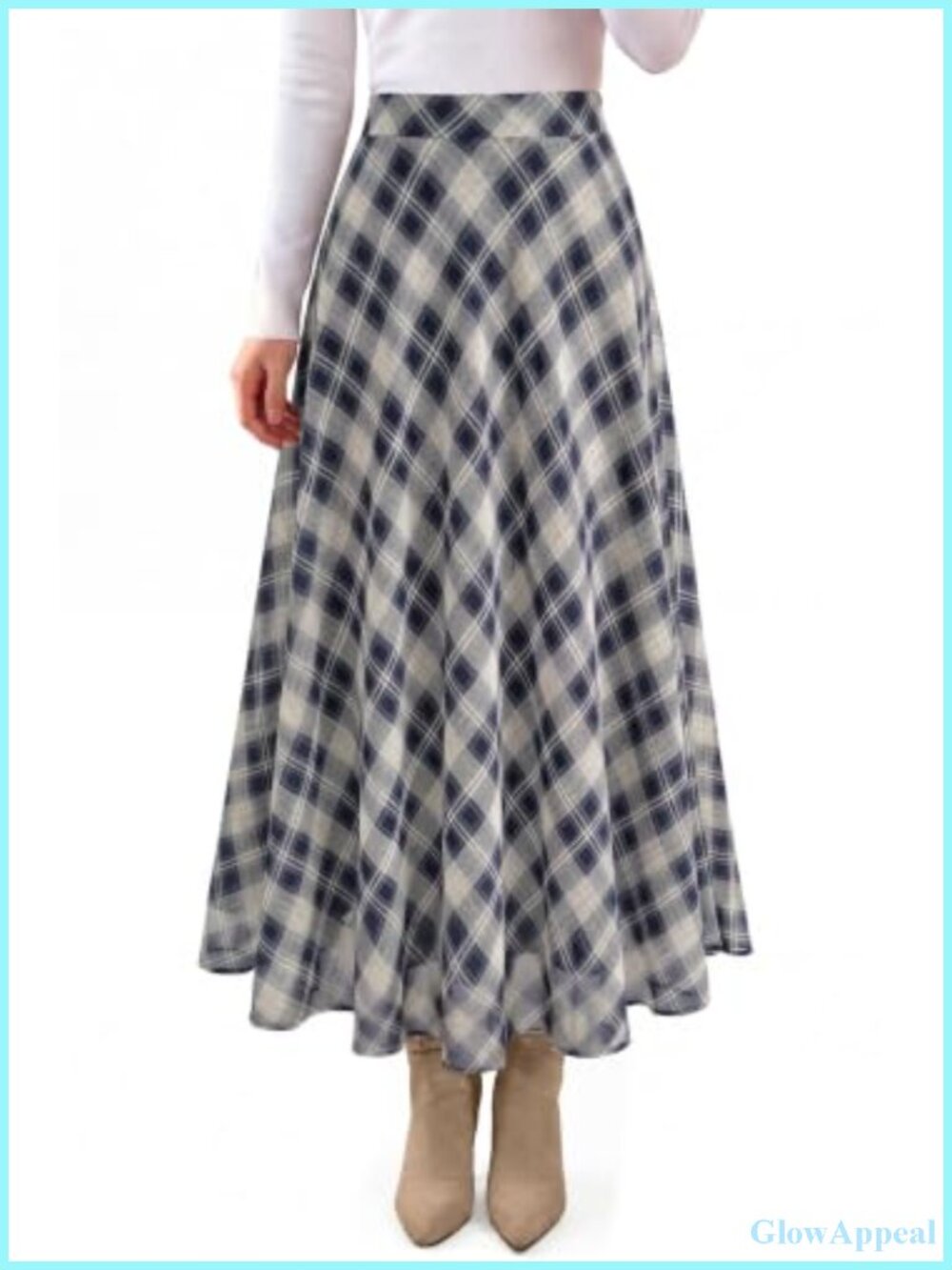 Chiffon Plaid Maxi Skirt High Waisted A-Line Flowy Boho Long Skirt